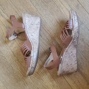 b.o.c Born Concept Cork Wedge Brown Strap Sandals